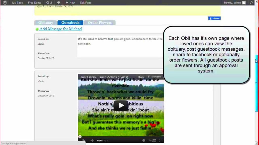 WordPress Obituary and Guestbook Plugin Base version  YouTube